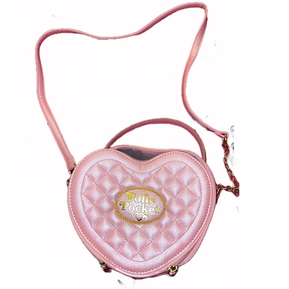 RARE Polly Pocket heart purse quilted baby pink with gold letters - Picture 3 of 7